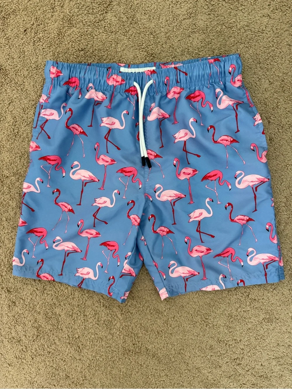 Boys Blue Flamingo Print Swim Trunks Size 14/16 Mesh Lined